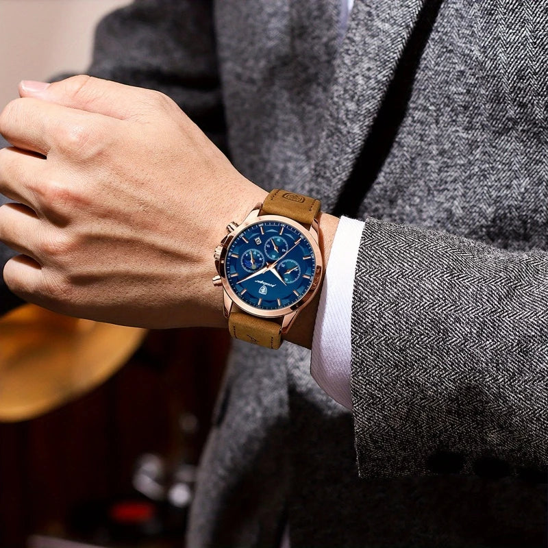 Chronograph Watch Titanium Steel Case Water-Resistant Luminous Hands