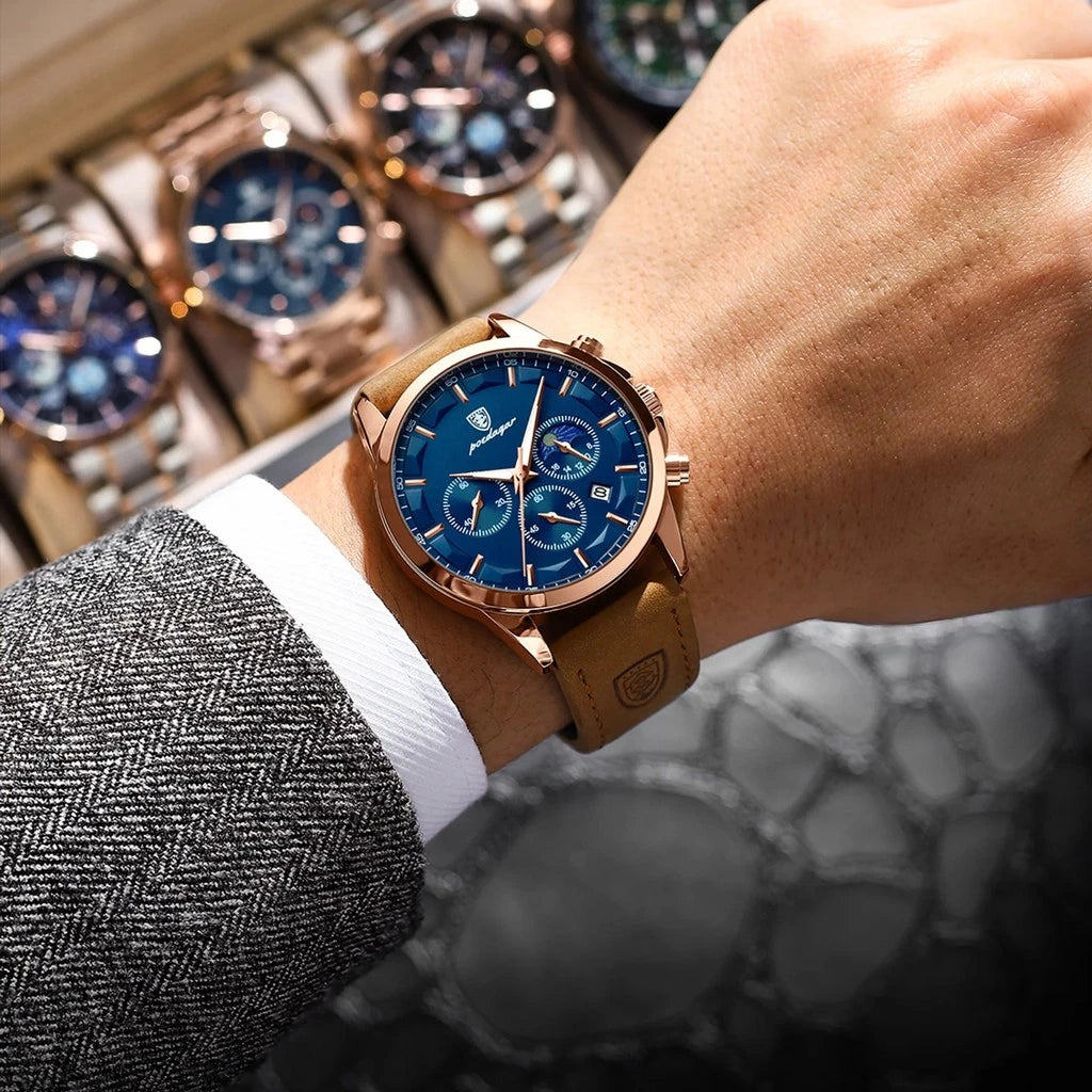 Chronograph Watch Titanium Steel Case Water-Resistant Luminous Hands