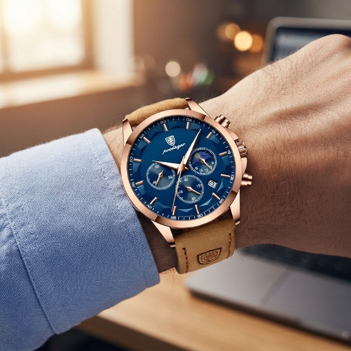 Chronograph Watch Titanium Steel Case Water-Resistant Luminous Hands