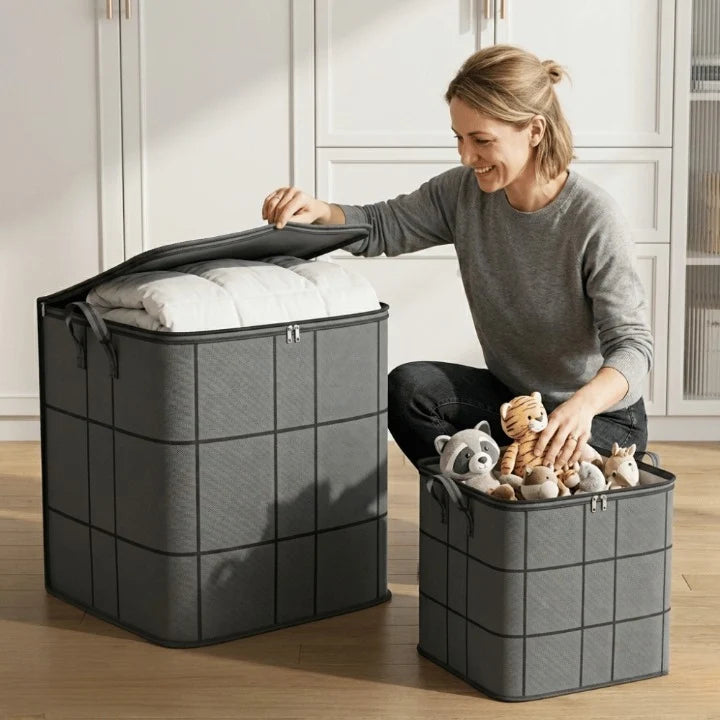 Closet Storage Bag Zippered Tear-Resistant Nonwoven & Reinforced Handles