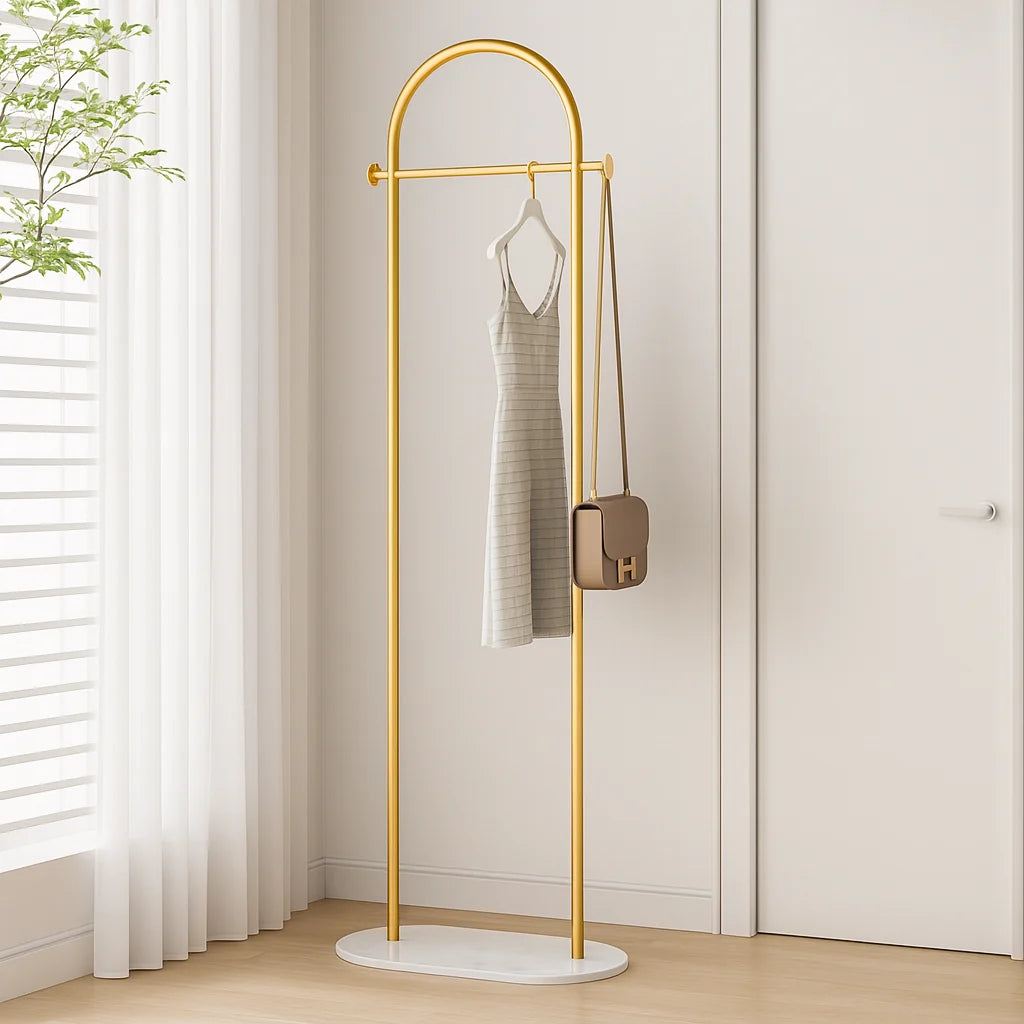 Clothes Rack Freestanding Curved Arch Marble-Effect Base