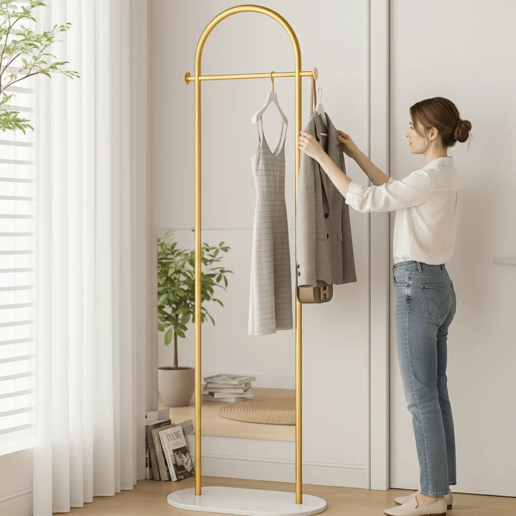 Clothes Rack Freestanding Curved Arch Marble-Effect Base