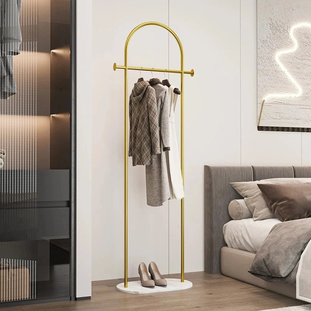 Clothes Rack Freestanding Curved Arch Marble-Effect Base
