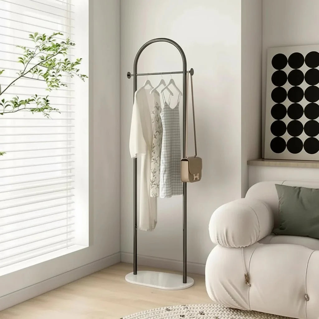 Clothes Rack Freestanding Curved Arch Marble-Effect Base