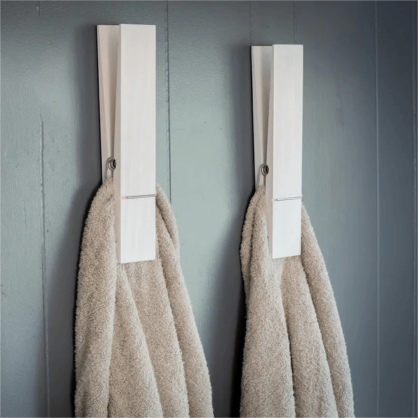 Clothespin Towel Holder Rustic Wood & Stainless Steel Spring