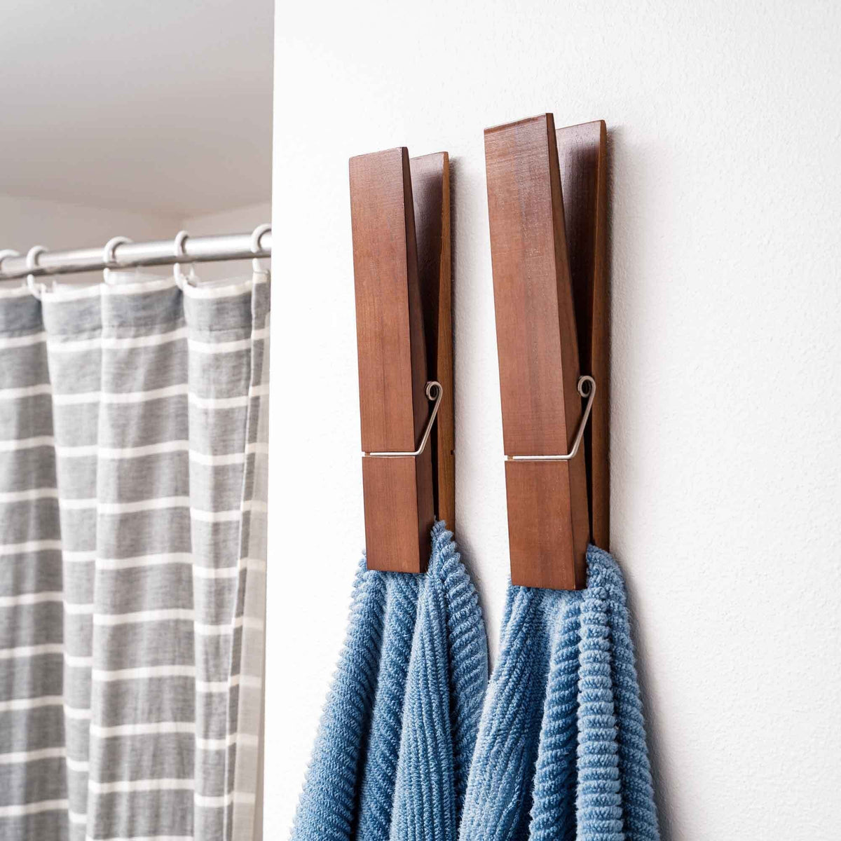 Clothespin Towel Holder Rustic Wood & Stainless Steel Spring