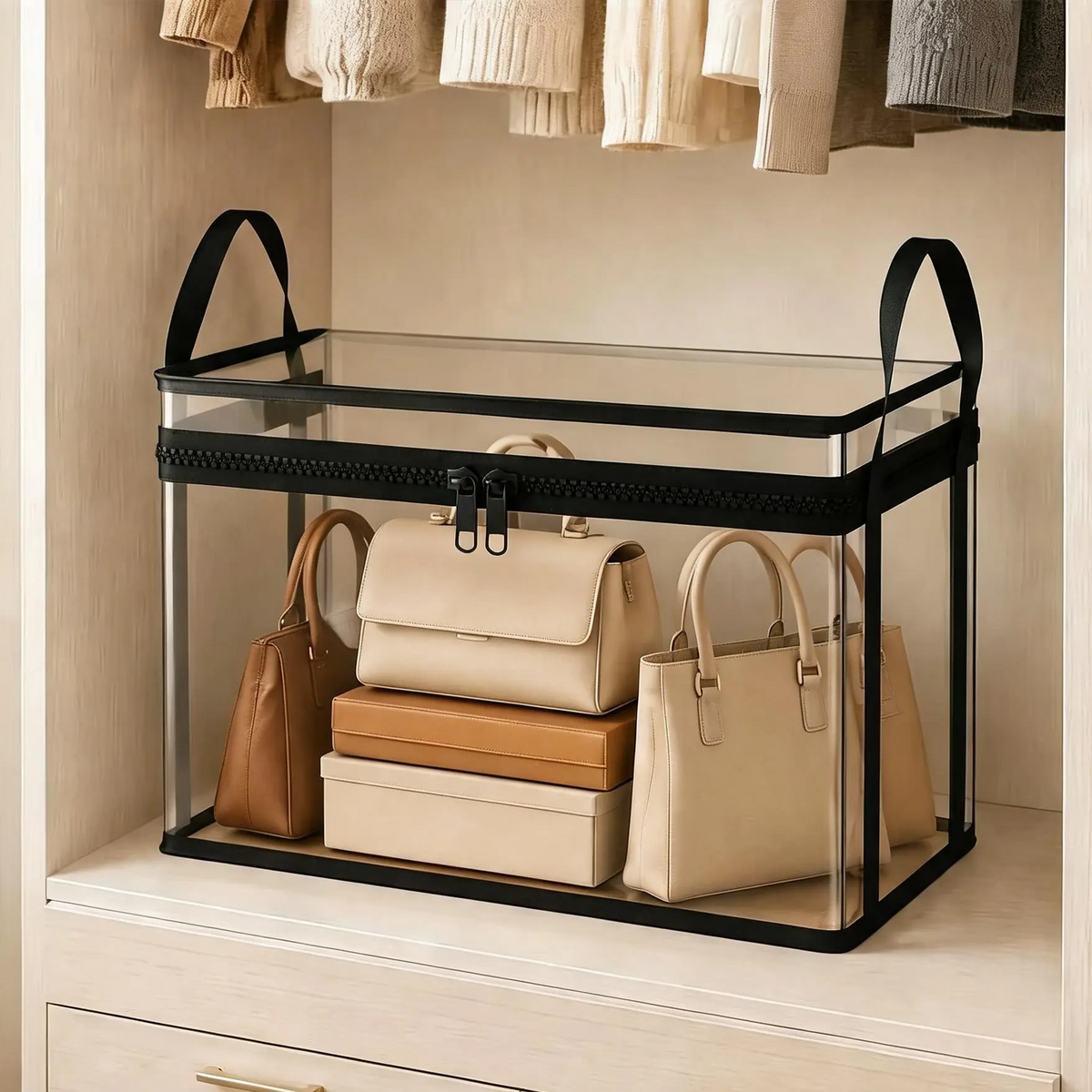 Clothing Storage Bag Clear Front Water-Repellent Zipper Reinforced Handles