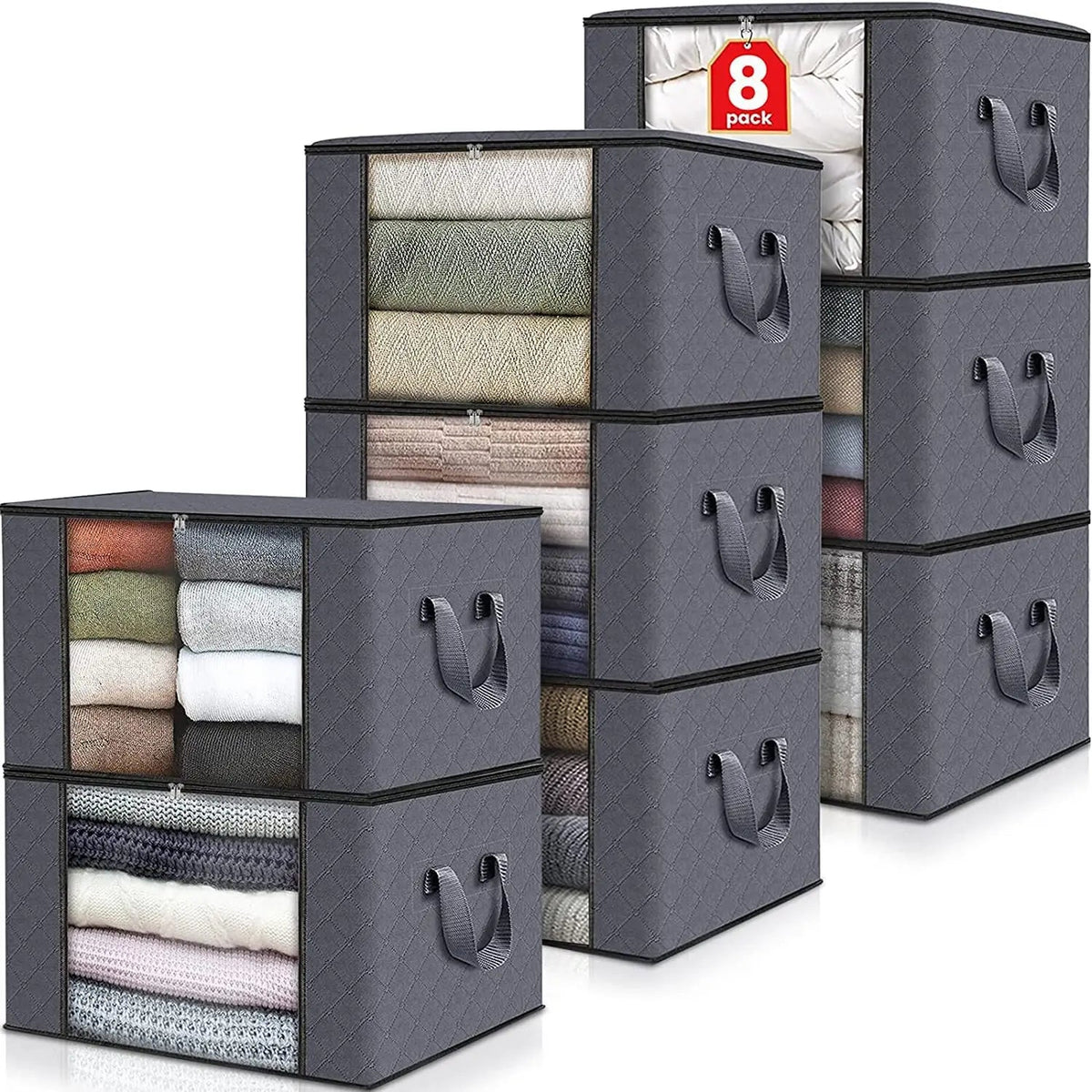 Clothing Storage Bags Non-Woven Clear Window Set of Eight