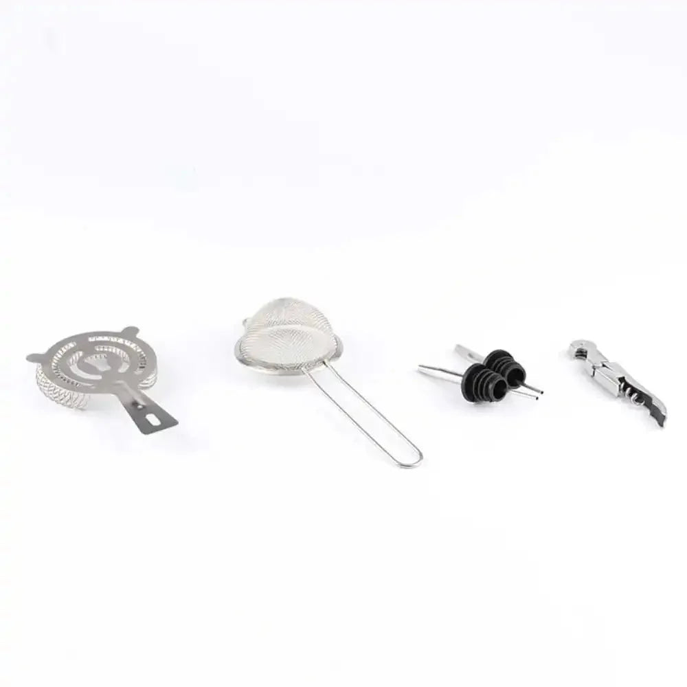 Cocktail Set 10-Piece Stainless Steel Wooden Stand
