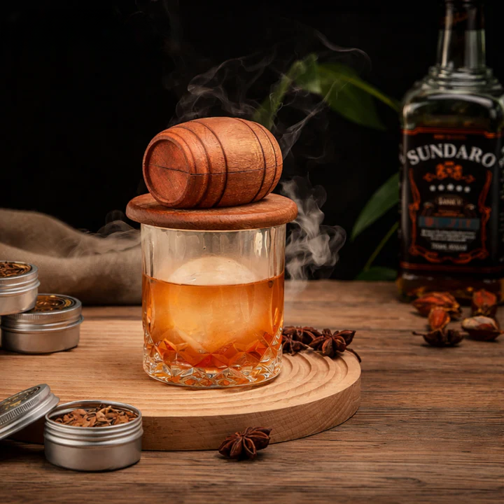 Cocktail Smoker Whiskey Barrel Wood & Stainless Bowl