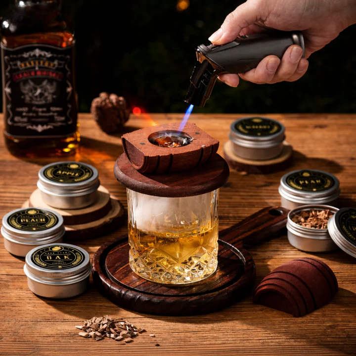 Cocktail Smoker Whiskey Barrel Wood & Stainless Bowl