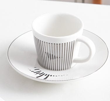 Coffee Cup & Saucer Set Porcelain Hand-Applied Gold Stripe
