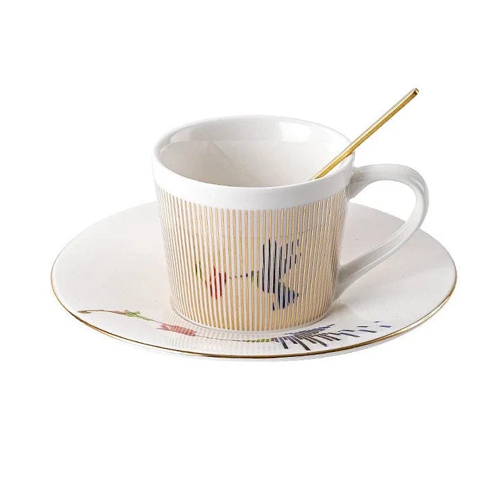 Coffee Cup & Saucer Set Porcelain Hand-Applied Gold Stripe