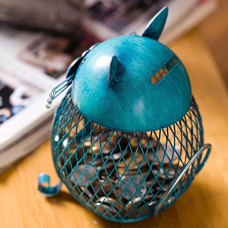 Coin Bank Cat Turquoise Electroplated Iron Removable Bottom