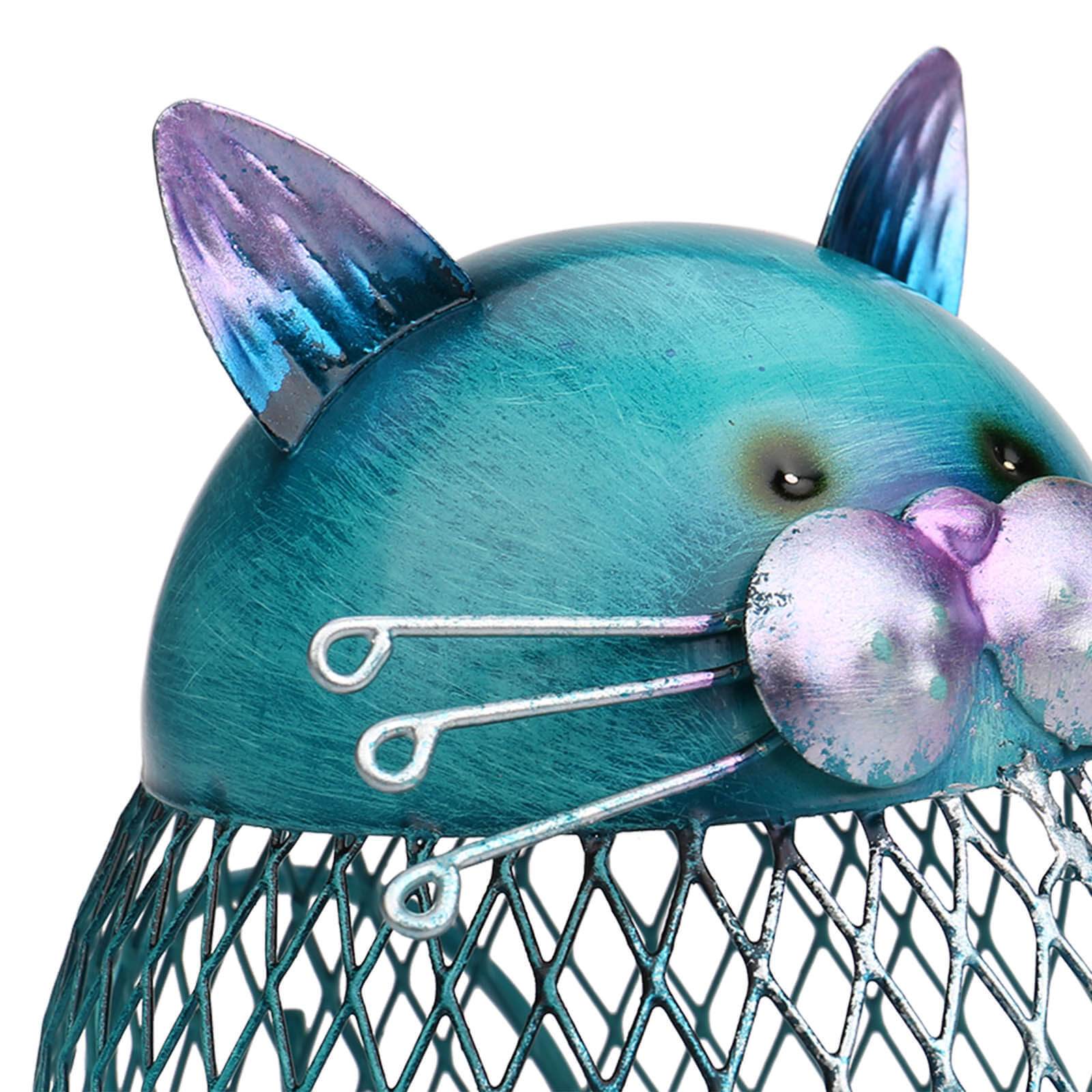 Coin Bank Cat Turquoise Electroplated Iron Removable Bottom
