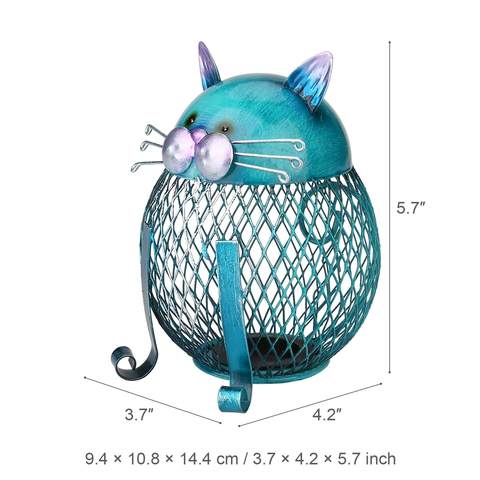 Coin Bank Cat Turquoise Electroplated Iron Removable Bottom