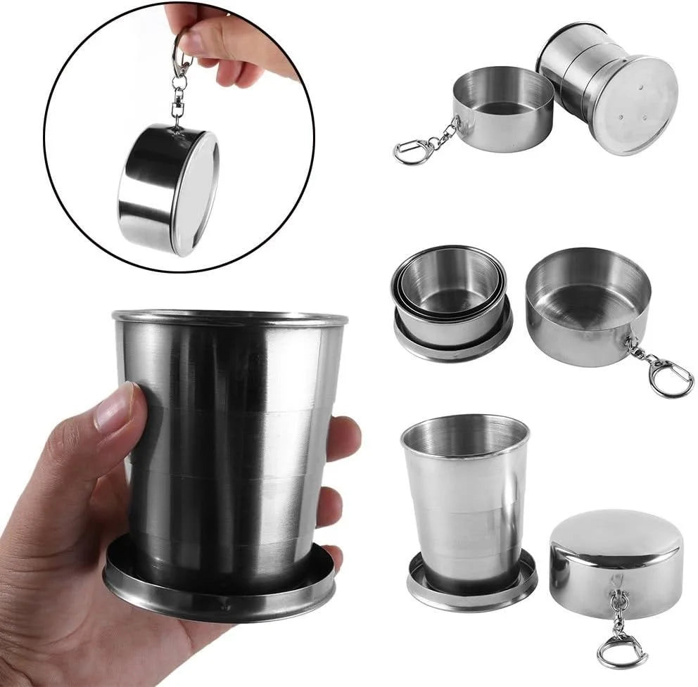 Collapsible Cup Set Stainless Steel Foldable Set of 3