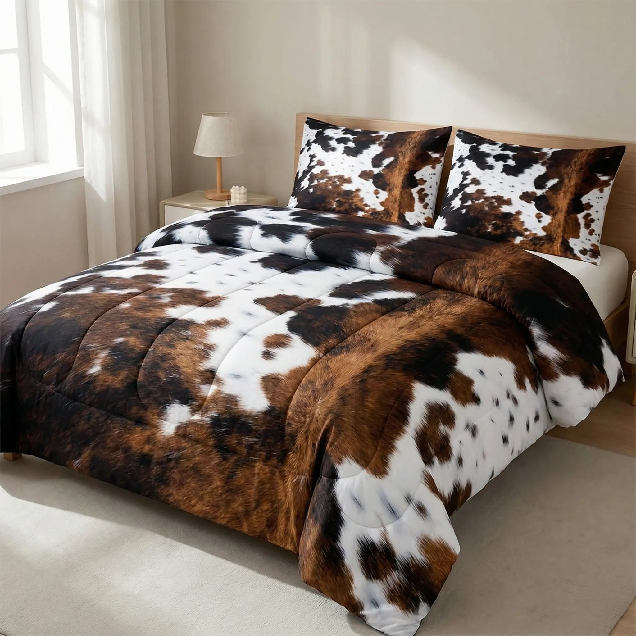 Comforter Set Cowhide Print Lightweight Colorfast Polyester