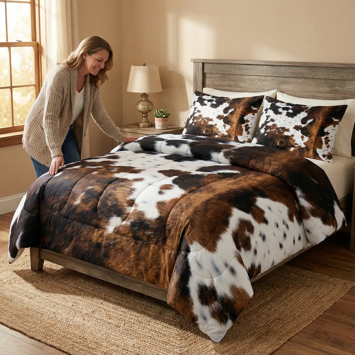 Comforter Set Cowhide Print Lightweight Colorfast Polyester