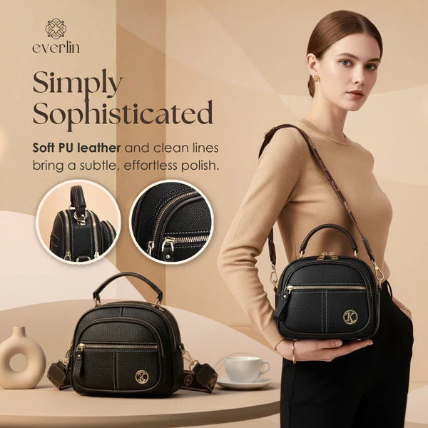 Compact Crossbody Bag Five Compartments Faux Leather