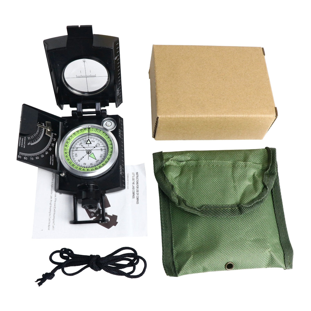 Compass Glow Needle & Integrated Clinometer Waterproof Aluminum