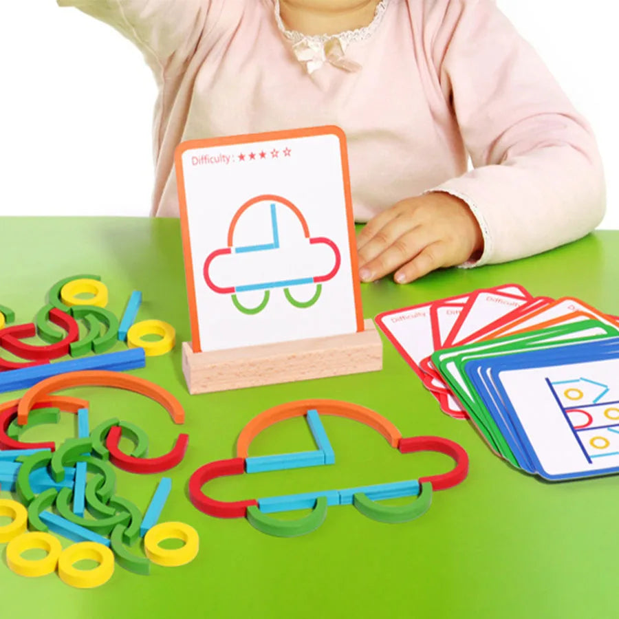 Construction Set Wooden 120 Pieces 20 Double Sided Task Cards