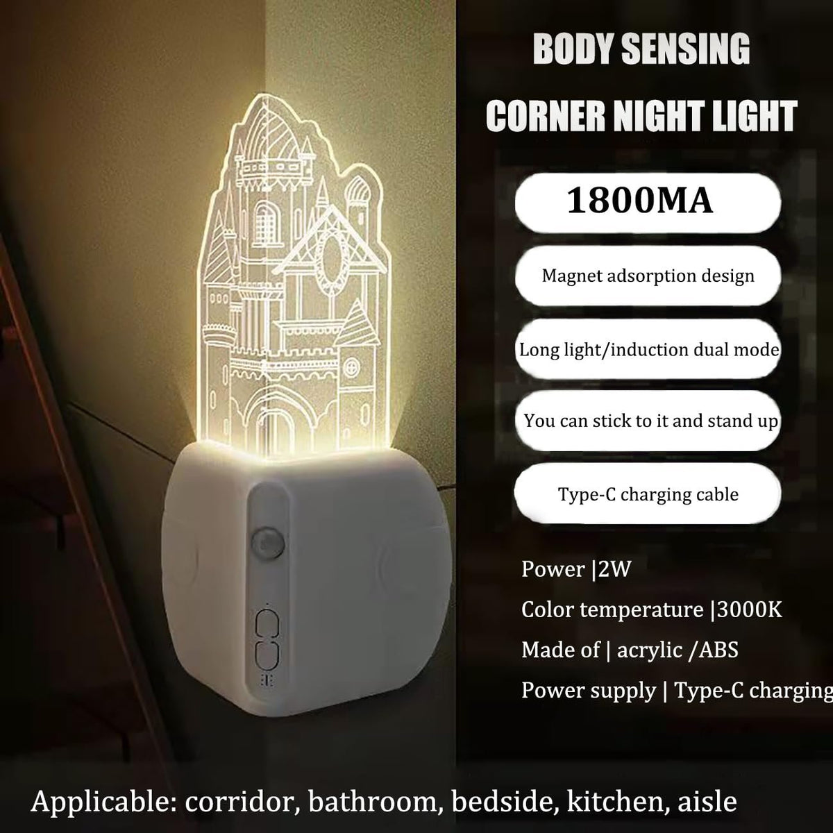 Corner Night Light Motion-Activated Magnetic Mount