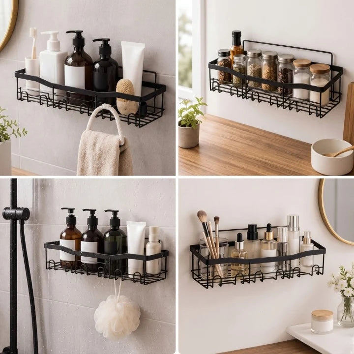Corner Shower Shelf Adhesive Tool-Free Rust-Resistant Carbon Steel Quick-Drain