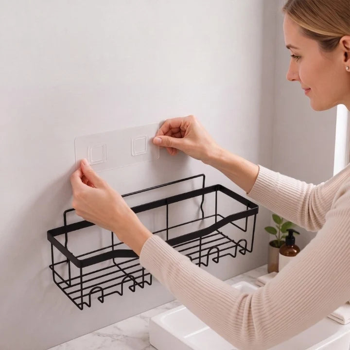 Corner Shower Shelf Adhesive Tool-Free Rust-Resistant Carbon Steel Quick-Drain