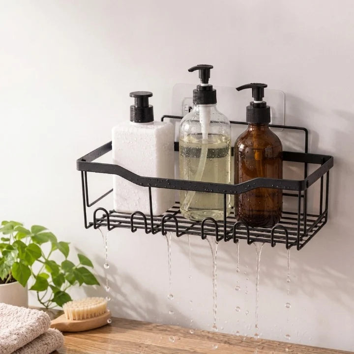Corner Shower Shelf Adhesive Tool-Free Rust-Resistant Carbon Steel Quick-Drain