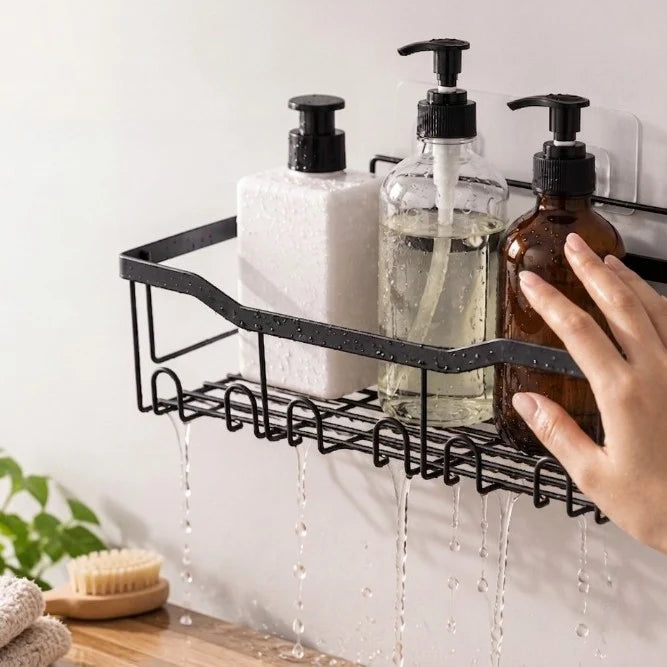 Corner Shower Shelf Adhesive Tool-Free Rust-Resistant Carbon Steel Quick-Drain