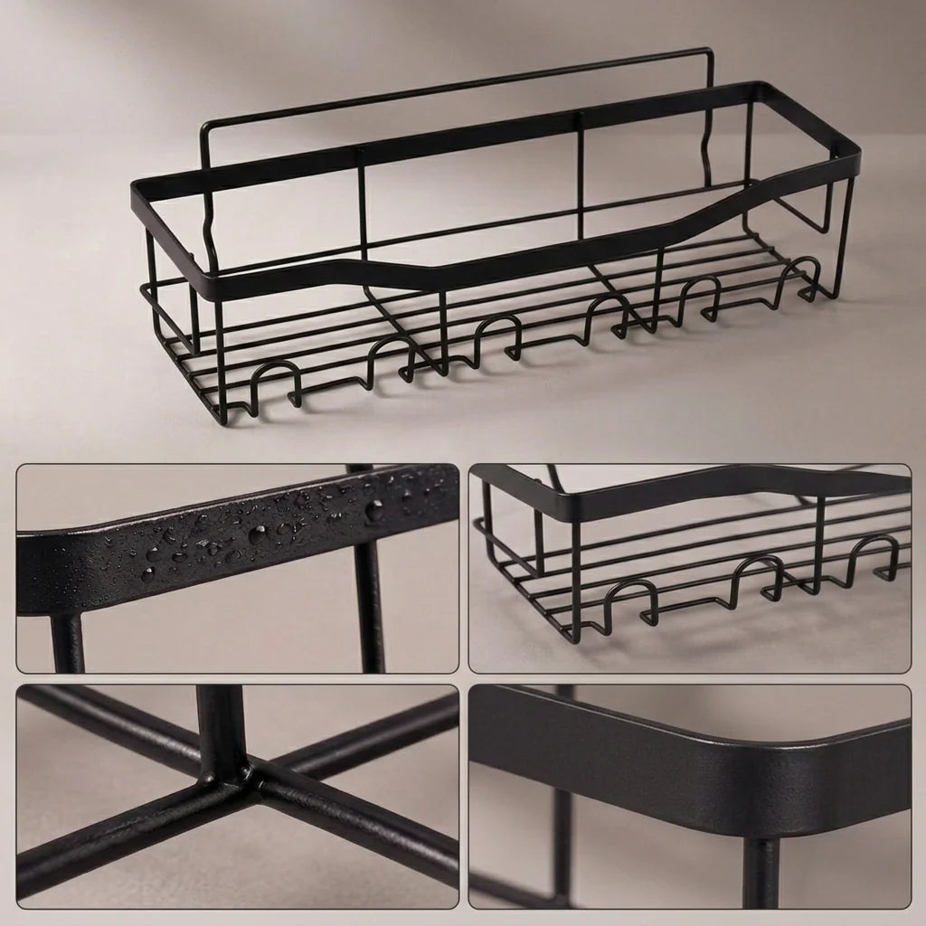 Corner Shower Shelf Adhesive Tool-Free Rust-Resistant Carbon Steel Quick-Drain