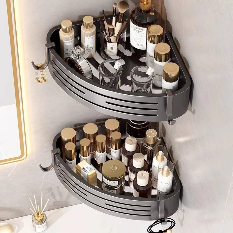 Corner Shower Shelf Set Drill-Free Adjustable Aluminum Slatted