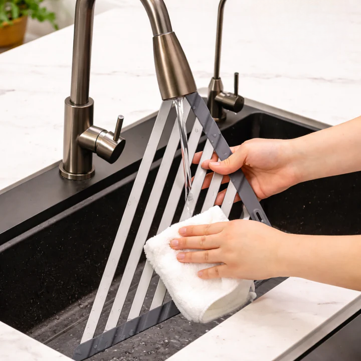 Corner Sink Organizer Sloped Drain Rust-Resistant Aluminum