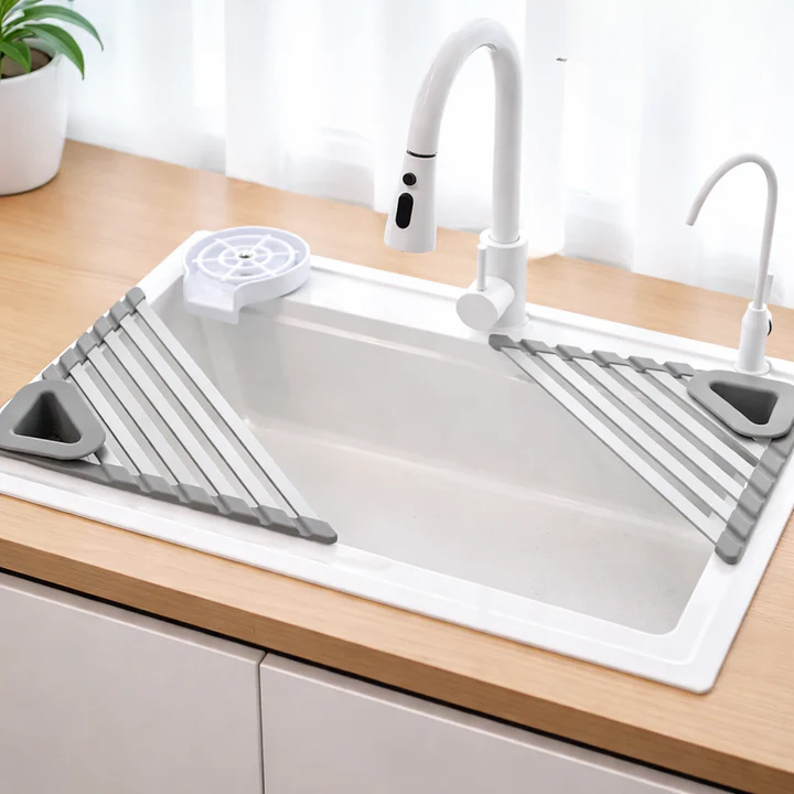 Corner Sink Organizer Sloped Drain Rust-Resistant Aluminum