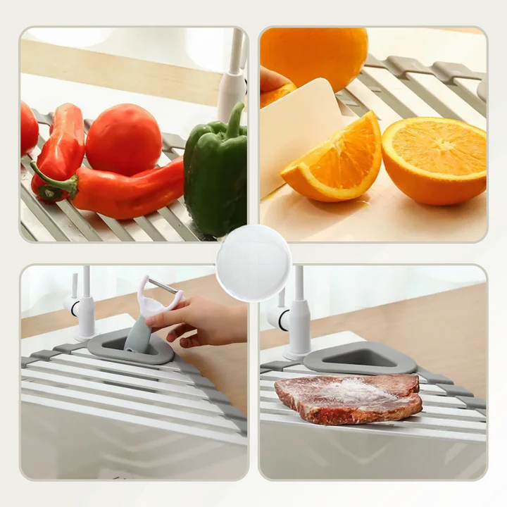 Corner Sink Organizer Sloped Drain Rust-Resistant Aluminum