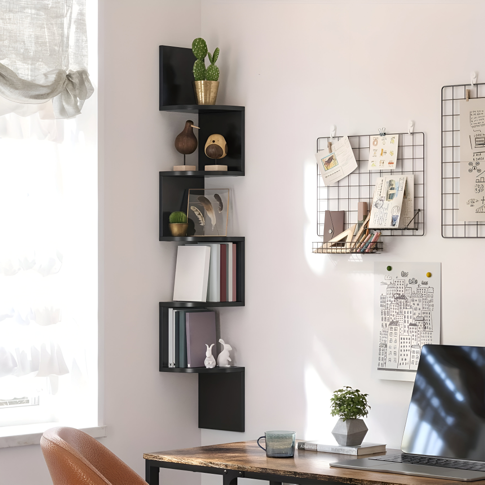Corner Wall Shelf 5-Tier Zigzag Rustic Wood