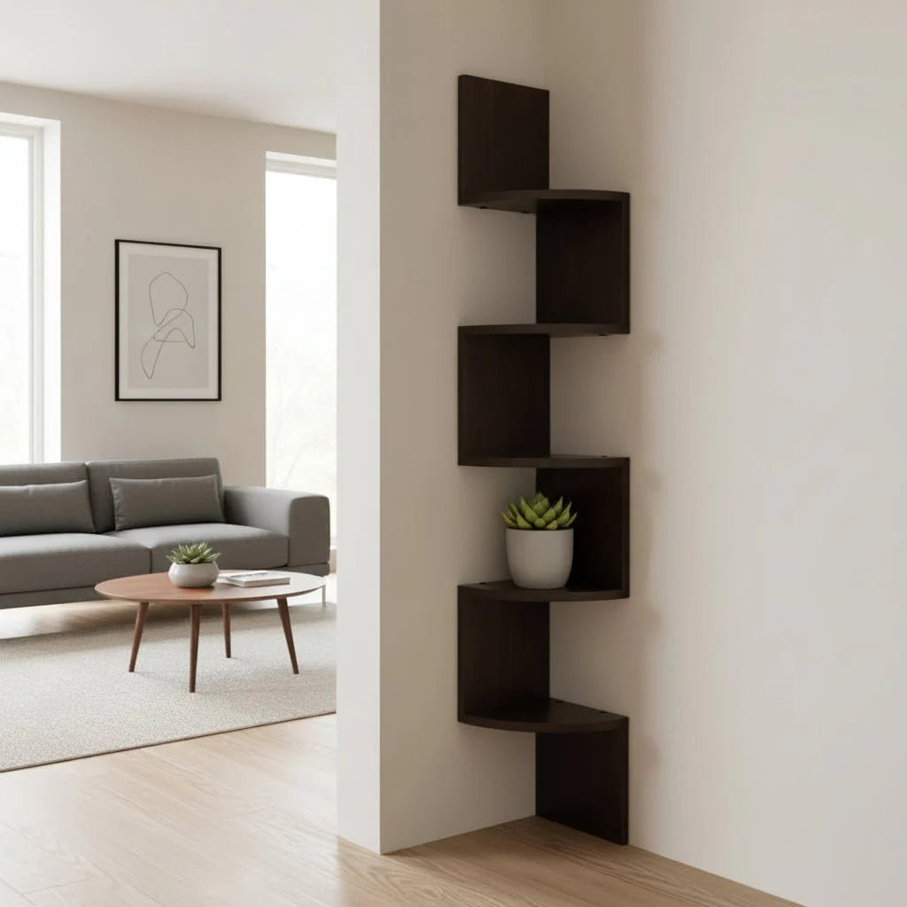 Corner Wall Shelf Zigzag 5-Tier Lacquered MDF