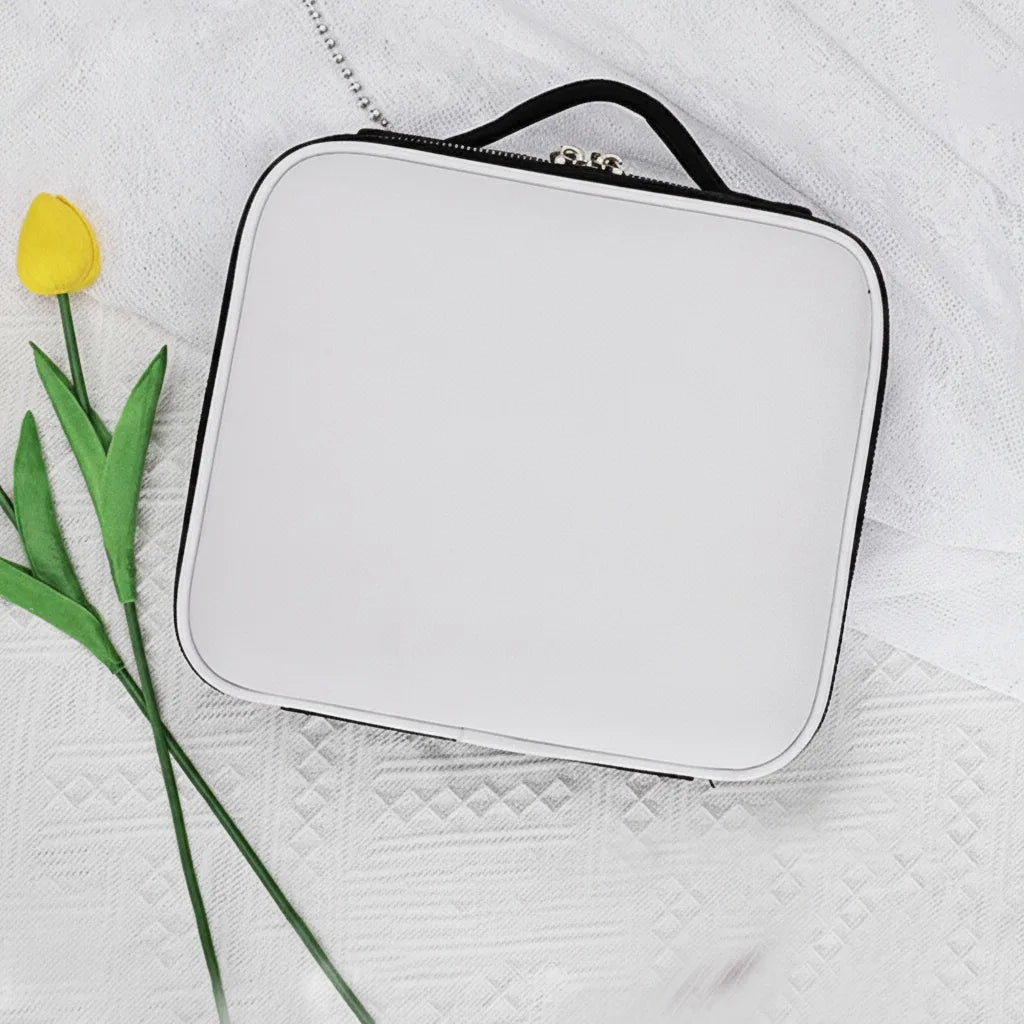 Cosmetic Bag LED Mirror Adjustable Compartments & Brush Holder