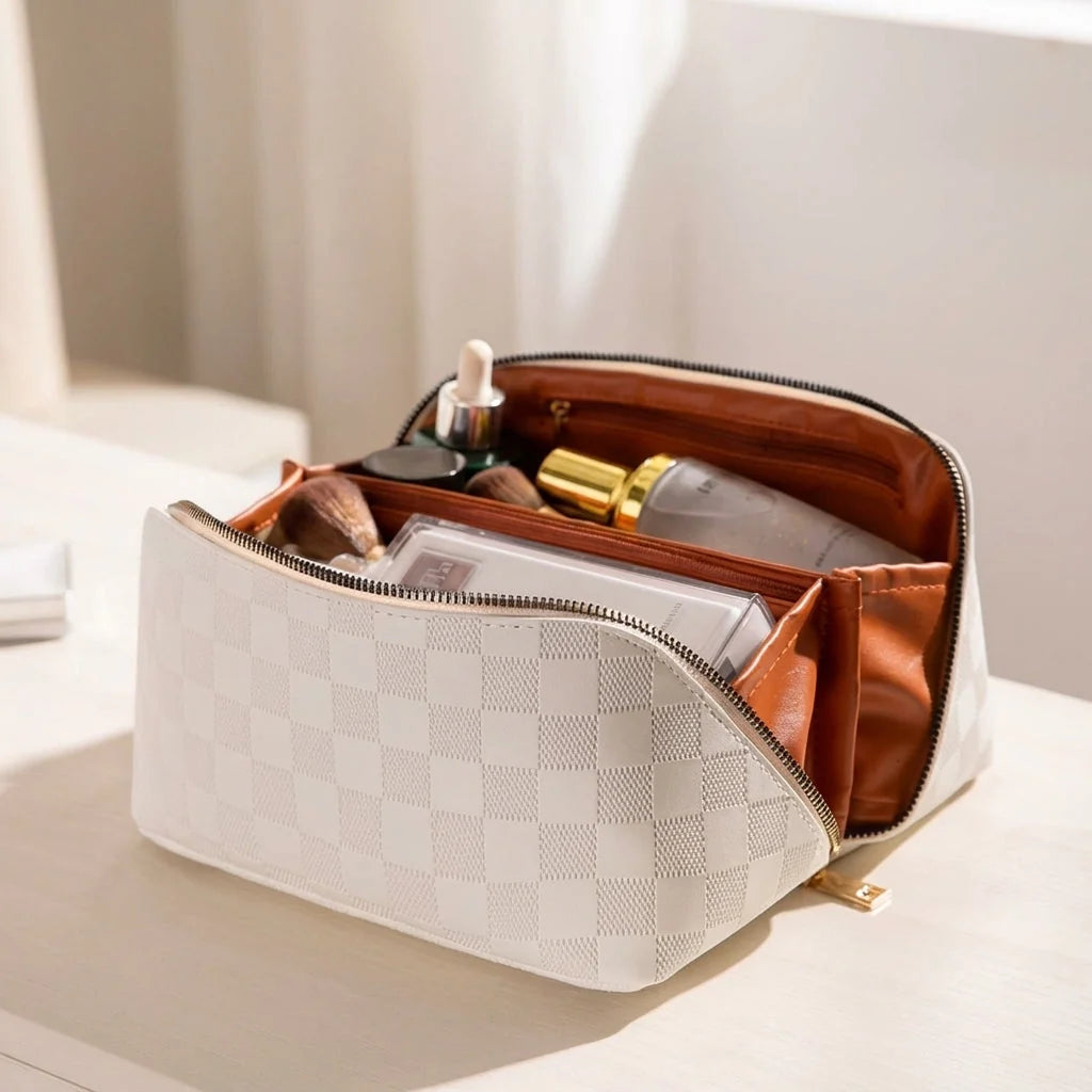 Cosmetic Bag Multiple Compartments Waterproof Polyurethane Leather
