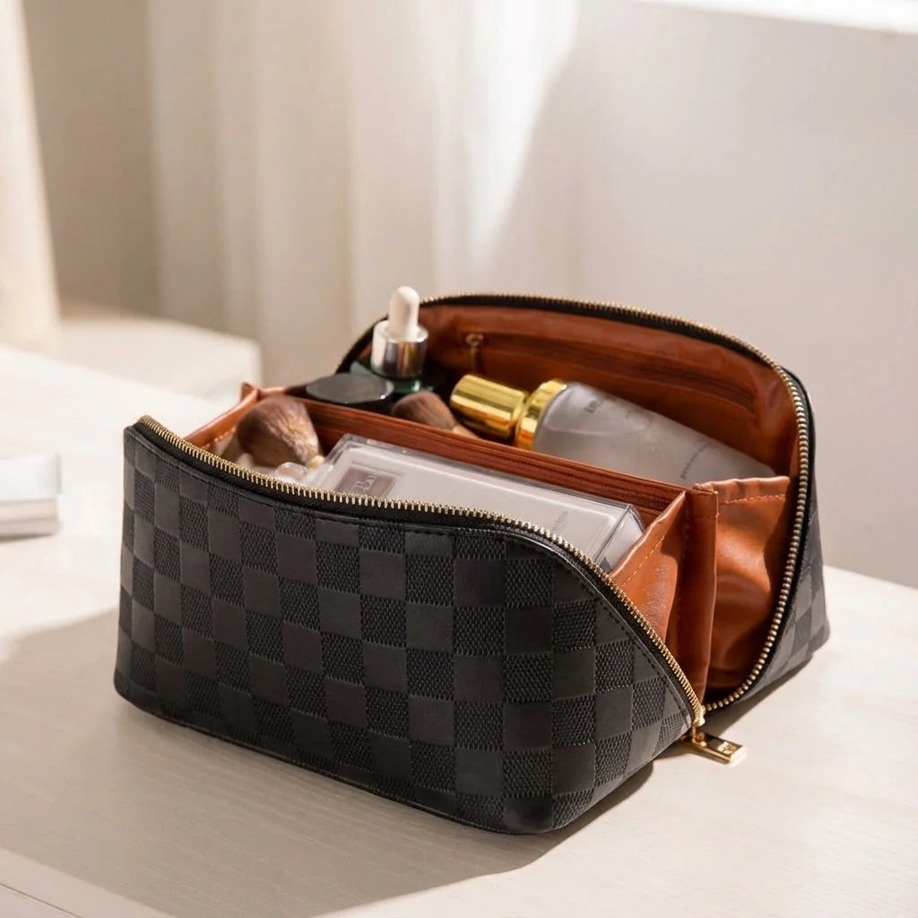 Cosmetic Bag Multiple Compartments Waterproof Polyurethane Leather