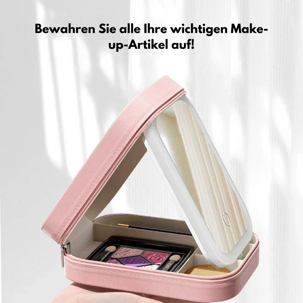 Cosmetic Case Adjustable LED Mirror & Organized Compartments