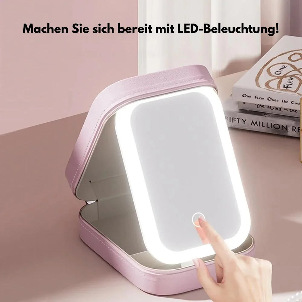 Cosmetic Case Adjustable LED Mirror & Organized Compartments