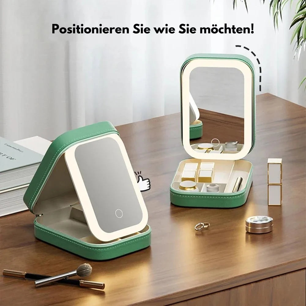 Cosmetic Case Adjustable LED Mirror & Organized Compartments