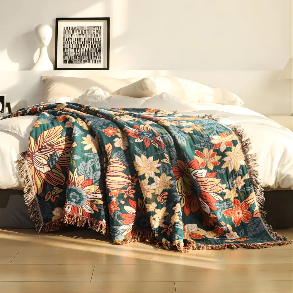 Cotton Bedspread Double Gauze & Hand-Knotted Tassels
