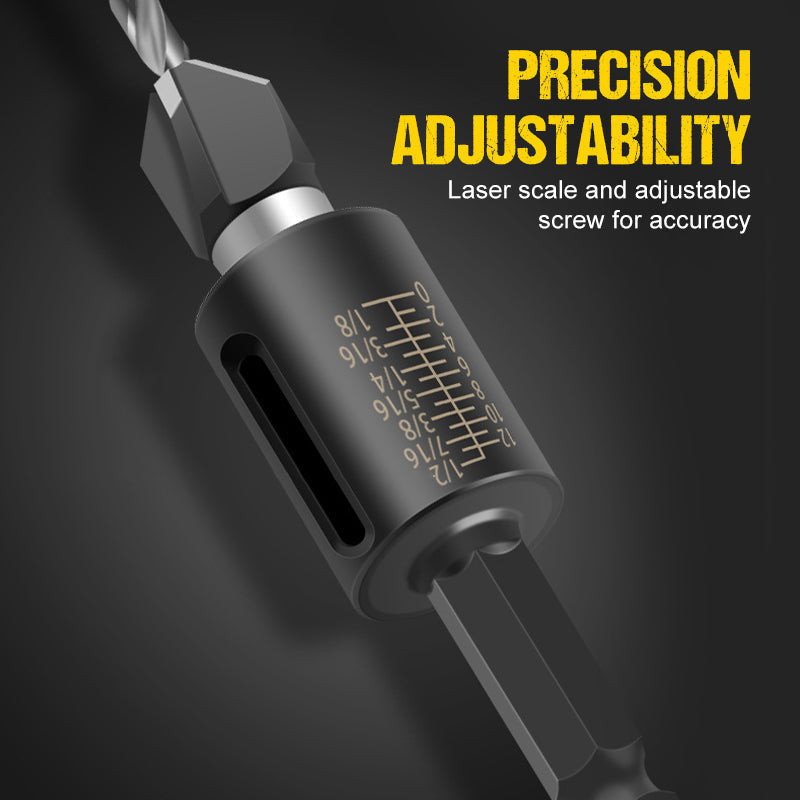 Countersink Bit Set Adjustable Depth Stop Laser Scale