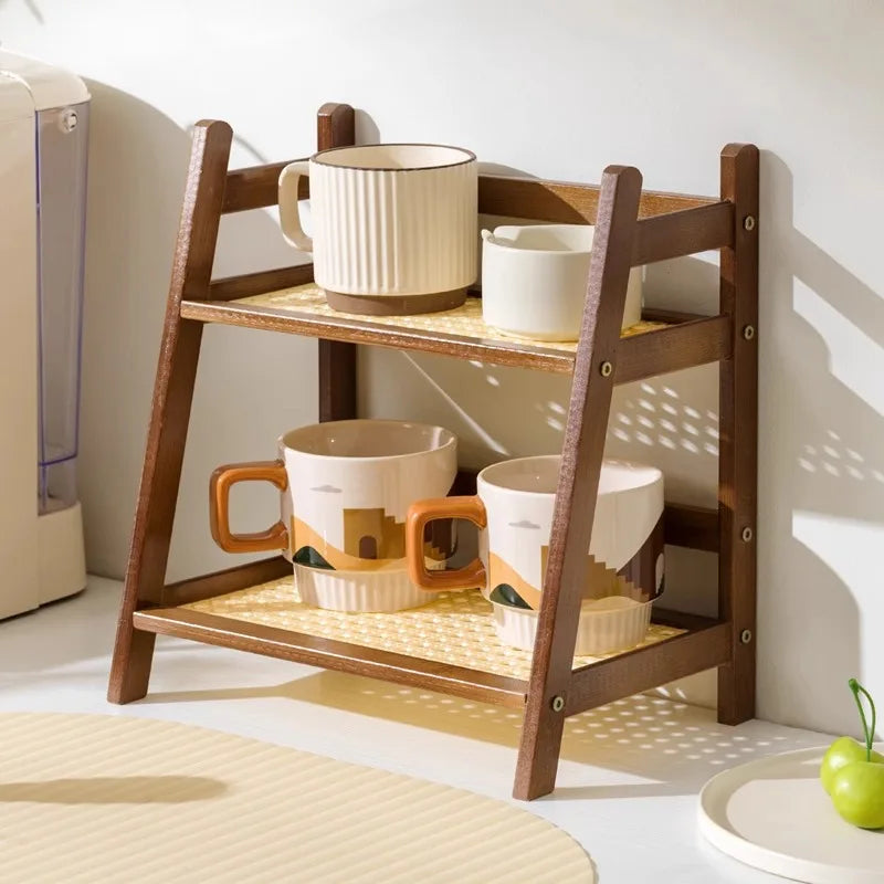 Countertop Shelf 2-Tier Bamboo Slatted A-Frame