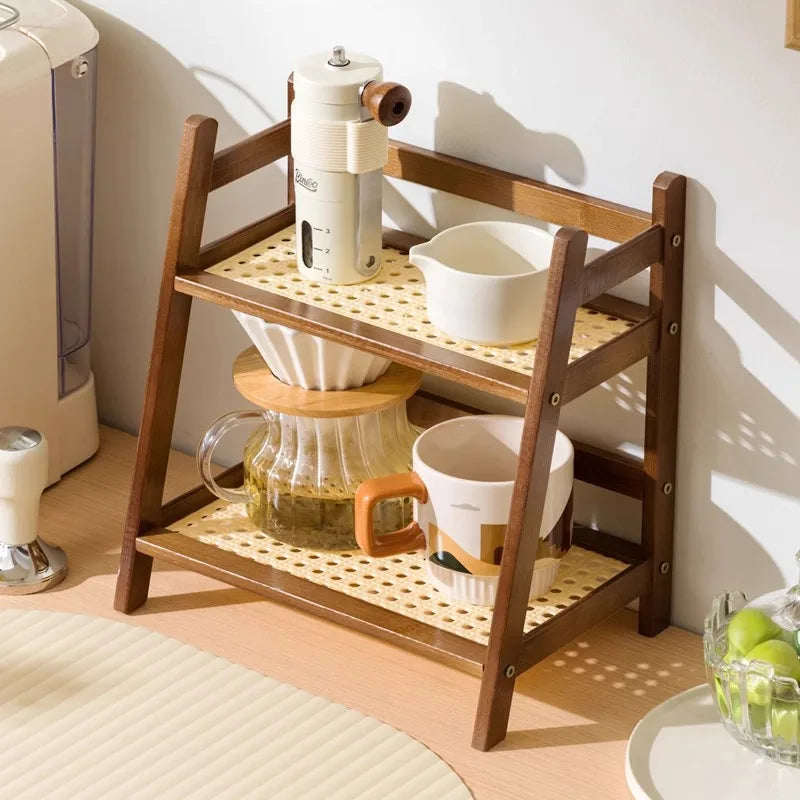 Countertop Shelf 2-Tier Bamboo Slatted A-Frame