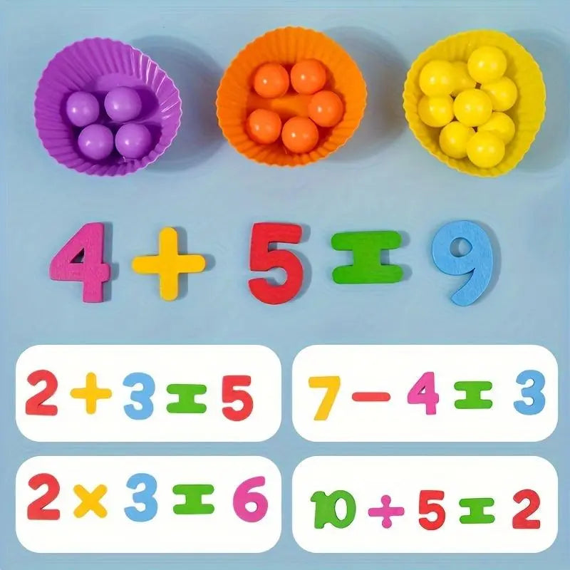 Counting Beads Set Montessori Natural Wood Chopsticks & Spoon