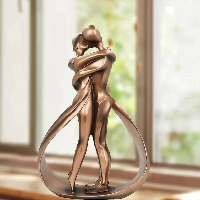 Couple Sculpture Bronze-Effect Resin Abstract Design